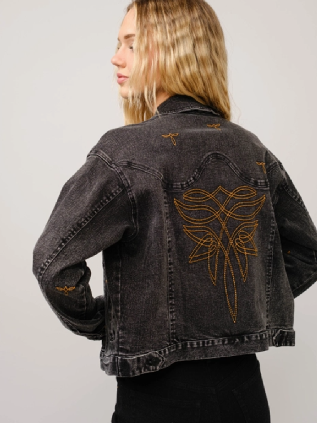 Black Denim Boot Stitch Jacket – Embellish Boutique TX Black Denim Boot Stitch Jacket – Embellish Boutique TX