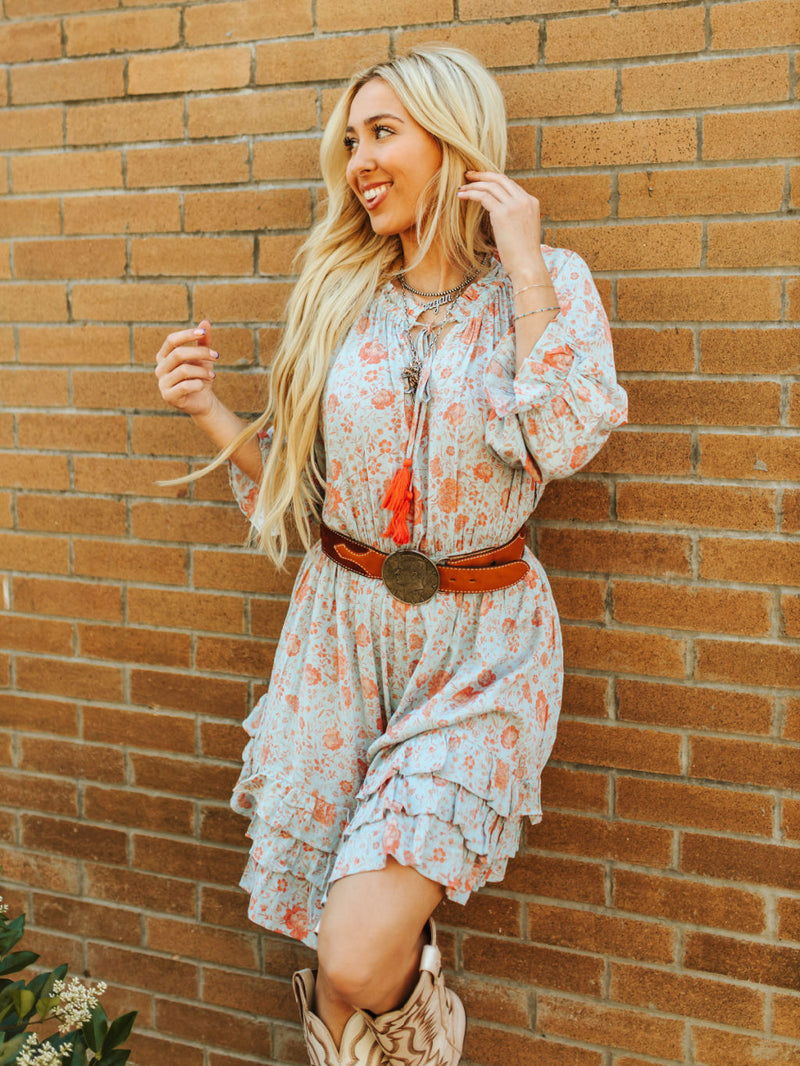 Blue Floral Print Dress