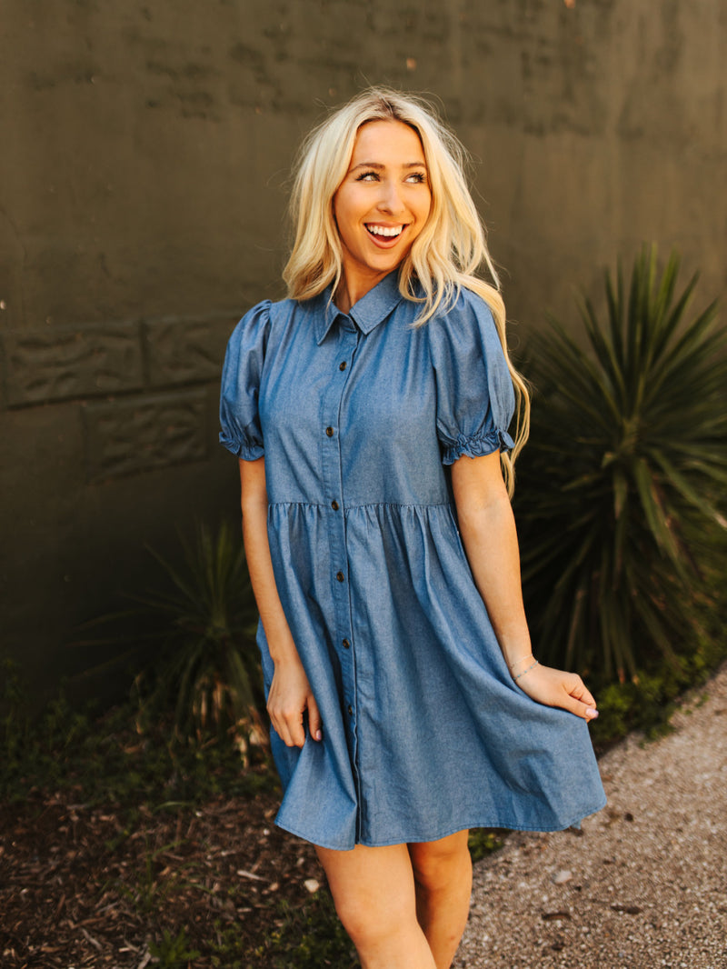 Button Front Denim Dress