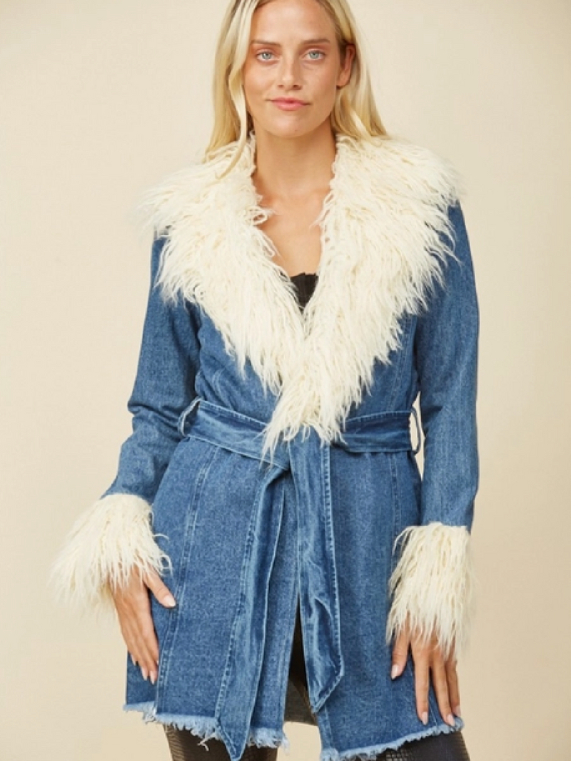 Faux Fur Denim Coat