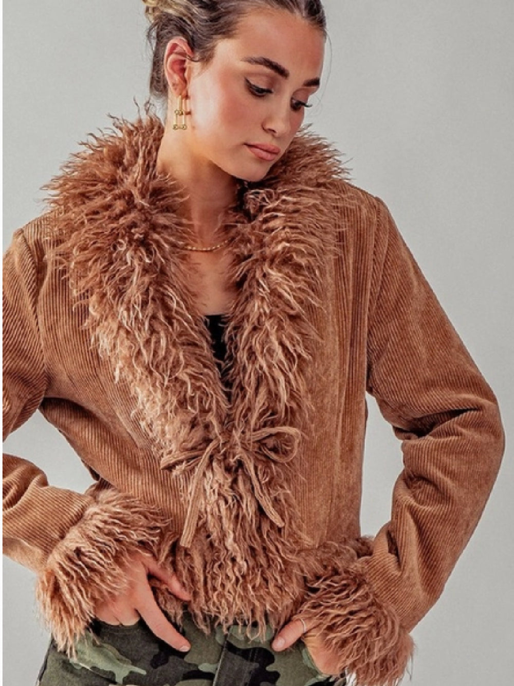 Faux Fur Corduroy Jacket Embellish Boutique TX