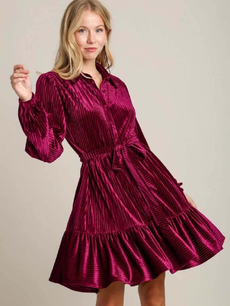 Textured Velvet Shirt Dress
