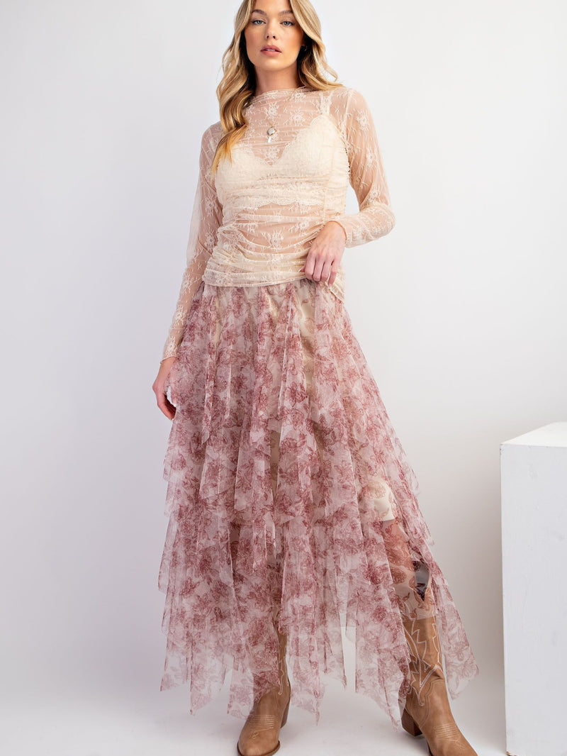 Fairy Floral Mesh Maxi Skirt