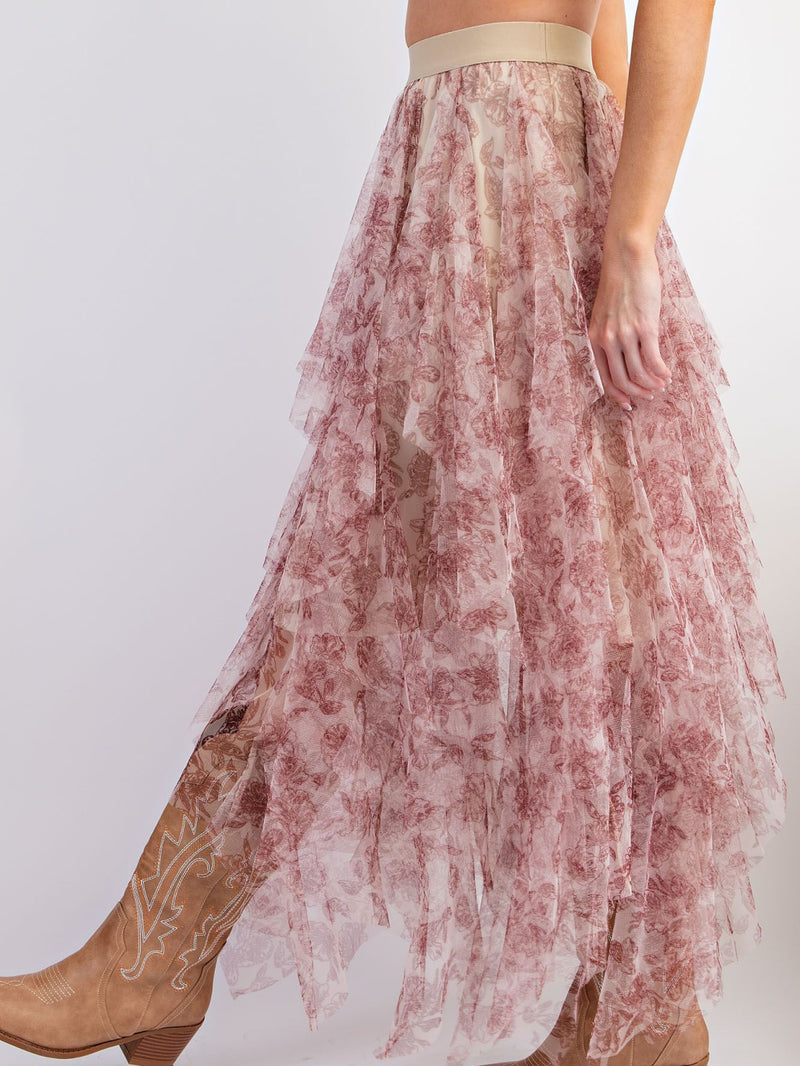 Fairy Floral Mesh Maxi Skirt