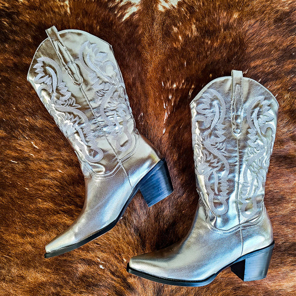 Silver Metallic Fashion Cowboy Boots - Danilo