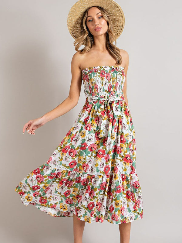 Floral Strapless Midi Dress