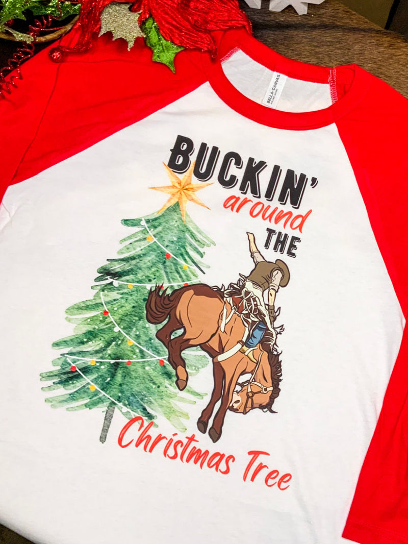Buckin Around the Christmas Tree Raglan Tshirt