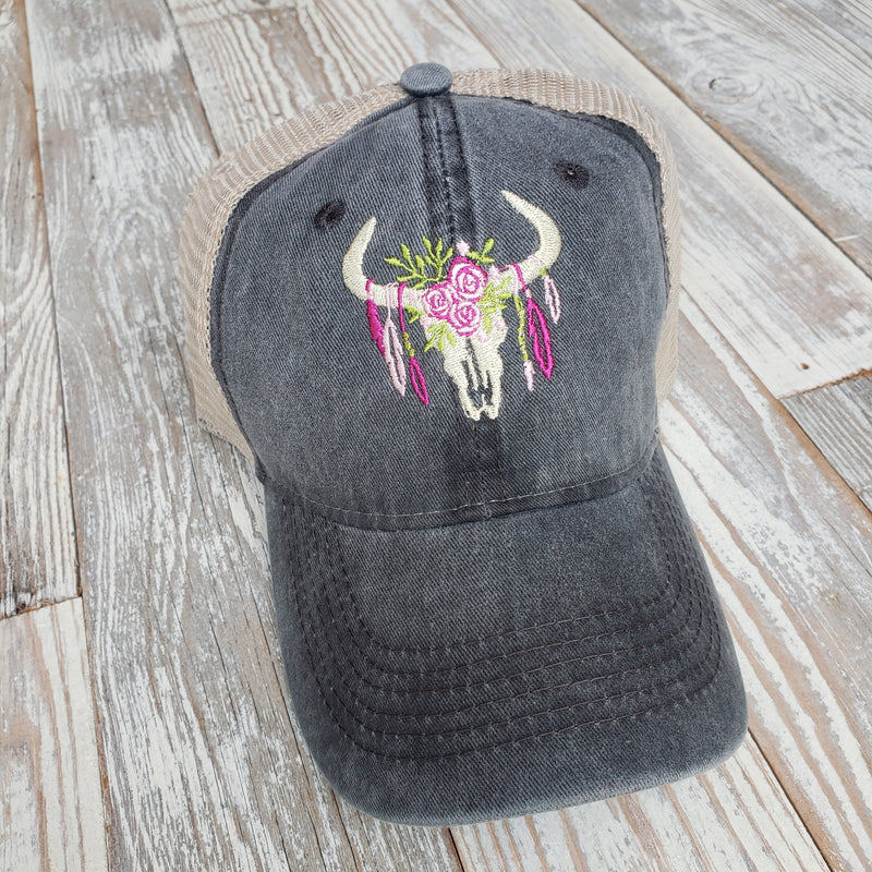 Bojo Floral Steer Embroidered Trucker Hat