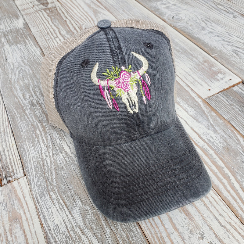 Bojo Floral Steer Embroidered Trucker Hat